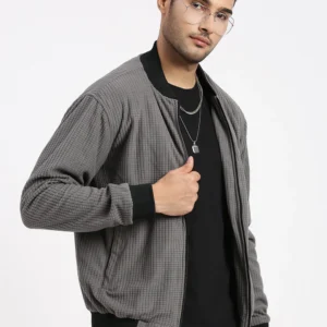 Men Grey Solid Bomber Jacket